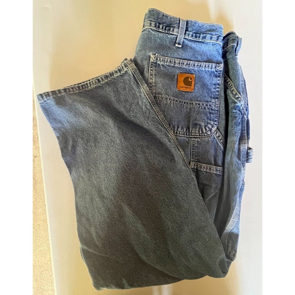 Carhartt Mens Blue Denim Work Jeans Size 38x30 Slight (paint) Stains Distress